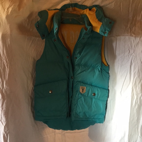 Down Vest SzS removable hood turquoise&yellow - Picture 3 of 8